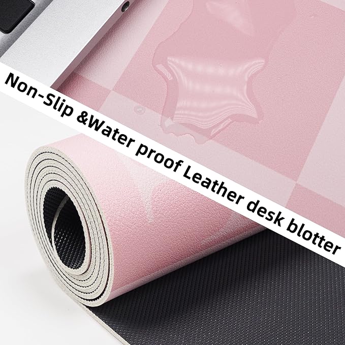 Non-Slip Pink Desk Mat, Waterproof PU Leather Protector, Large Blotter, Easy Clean Laptop Writing Mat for Work/Home/Decor (Pink 31.5" x 12")