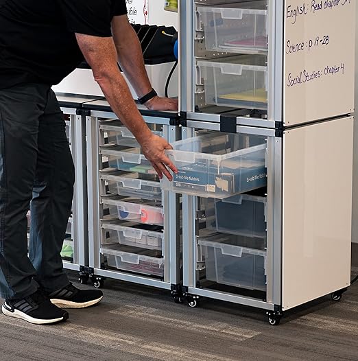 LUXOR MBS-STR-22-12L Modular Classroom Storage Cabinet - 4 Stacked modules with 12 Large Bins