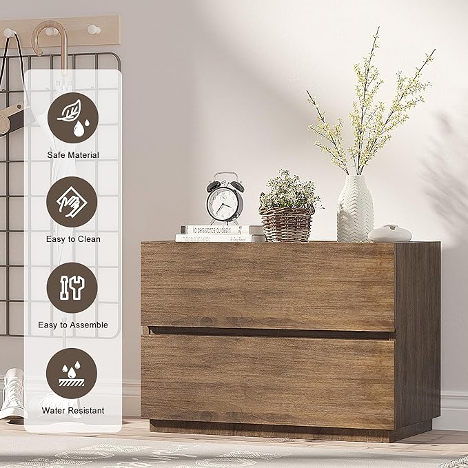 woodtalks Stackable 2 Drawer Dresser, Multi-Purpose Storage Closet Cube Dressers for Bedroom, Storage Cabinet for Entryway, Nightstand Sofa Beside Table Drawer Chest, 23.6 in, Walnut, Brown