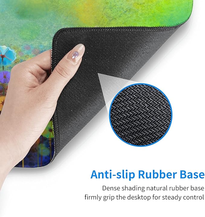 Desk Mat,Abstract Watercolor Flowers Extended Gaming Mouse Pad for Office Work & Game,Computer Keyboard Mouse Mat Desk Non-Slip Rubber Base Large Mousepad with Stitched Edges, 31.5x15.7inch
