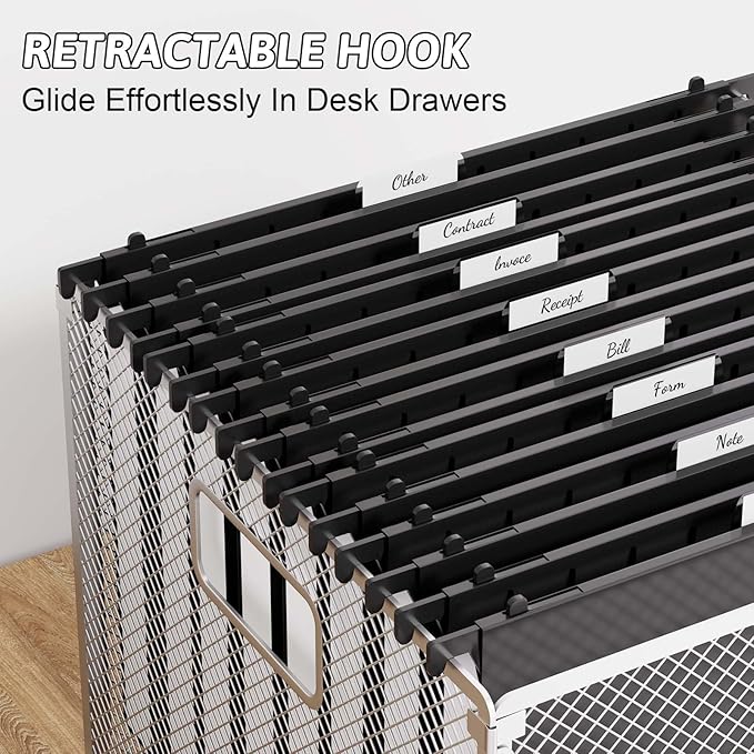Plastic Hanging File Folders Letter Size,12 Pack Reinforced 1" Expanding Heavy Duty Hanging Organizer Files,Black Hang Folders with Tabs,Durable Filing Cabinet Folders for Office School Home