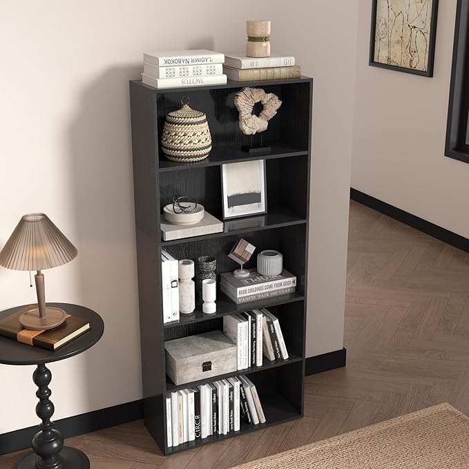 5 Tier book shelf,5 Cube Storage Organizer,5 Tier Cube Low Bookcase Freestanding Storage Display Organizer, 54 Inch Versatile Cubes Shelf and Cubby Storage for Any Space (Black, 5 Cube-W(23.6inch)
