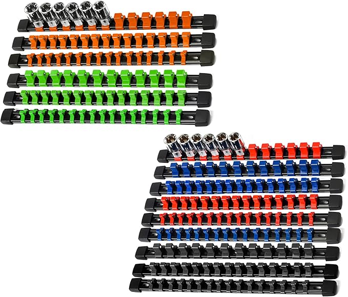 Socket Organizer Drive ABS Tools - Socket Holder, Premium Quality 15 Pieces Socket Holders Kit 1/4-Inch x 80 Clips, 3/8-Inch x 75 Clips, 1/2-Inch x 60 Clips（15PC,Mix-color)