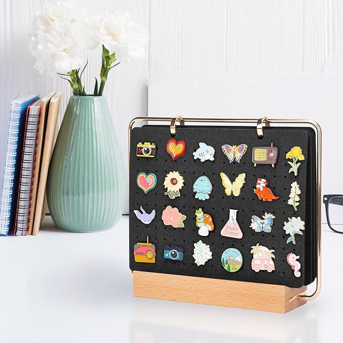 Pacmaxi Pin Display Organizers, Brooch Pin Holder, Enamel Pin Display Pages for Store 180+ Pins, Pin Collection Storage Calendar Wooden Stand with 6 Pages (Not Include Any Accessories) (Color)