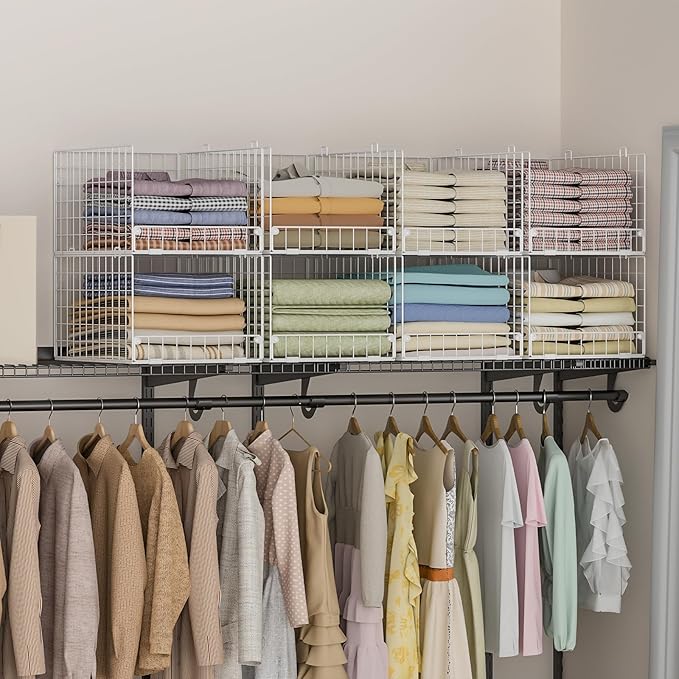 Stackable Closet Organizers and Storage - 4-Tier Stackable Storage Bins, Foldable Closet Shelf Organizer Basket, Clothes Organizers Shelves for Organizer System(15.7"x11.8"x34.64")