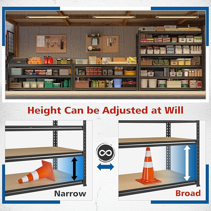 83.8"H Garage Shelving 59.8"W Metal Shelving 3000LBS Storage Shelves Heavy Duty Garage Shelves Adjustable 6 Tier Metal Shelf for Basement Warehouse Pantry Supermarket 59.8"W x 24"D x 83.8"H