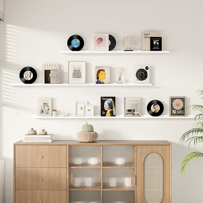 Floating Picture Ledge Shelves for Wall Set of 2, 72 Inches Picture Ledge Shelf with Long Large Nursery Book Shelf for Toys Storage Kids Bookshelf Wall Mounted Living Room Bedroom Decor Frames, White