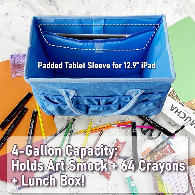 Cupohus Water-Resistant Art Organizer Tote Bag - Craft Storage Bag with Multiple Pockets and Handles for Artists, Kids, Students, and More – Blue