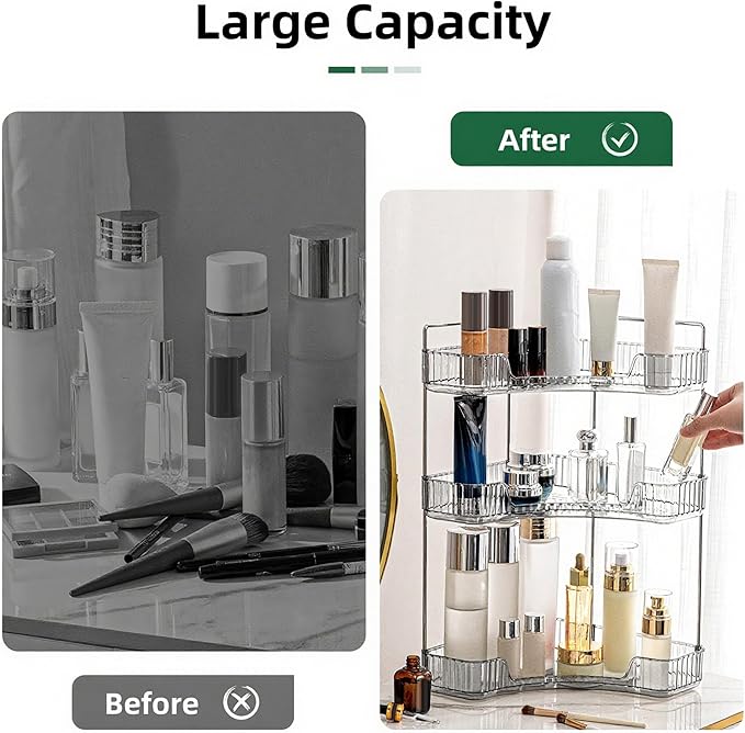 Corner Bathroom Countertop Organizer, Vanity Organizer Trays for Counter, Makeup Organizers, Perfume Tray, Skincare Shelf Storage Gifts for Women Girl Student (Smoky Gray 3 Tiers)