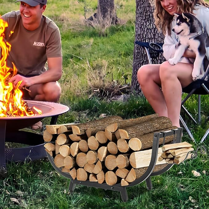 30“ Firewood Rack Outdoor and Indoor, Compact Firewood log Storage & Holder, Stable Log Holder with Reinforced Steel Frame, Waterproof Rustproof Wood Pile Storage Rack for Fireplaces/Camping.