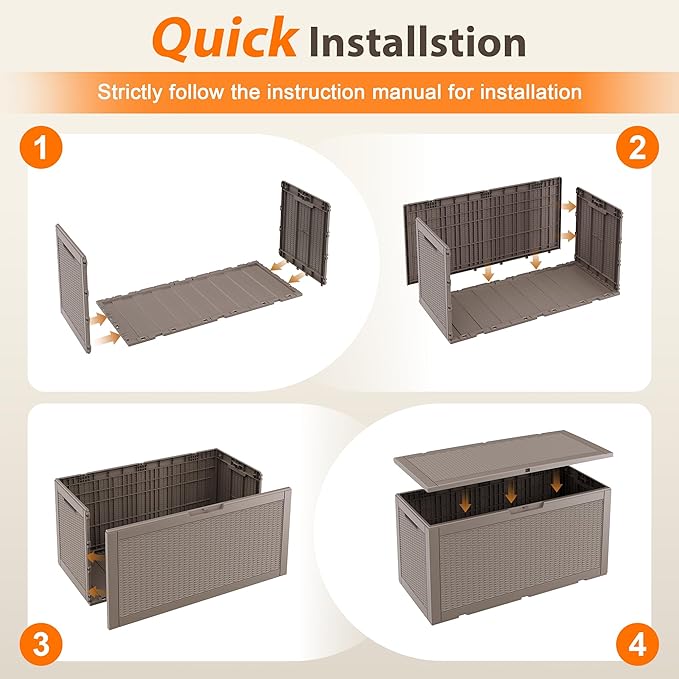 100 Gallon Outdoor Storage Box Waterproof, Resin Deck Box Doubles as 2-Person Bench Seat, Lockable Patio Storage Boxes Outdoor Waterproof for Furniture, Gardening Tools, Grey