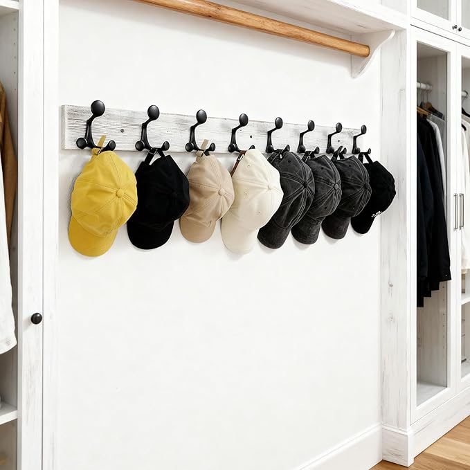 SKOLOO 43-Inch Wood Coat Rack Wall Mount with 8 Triple Hooks - Ideal for Family Entrances, Classrooms, and Pet Supplies Storage - Perfect Coat Hooks for Wall,Distressed White Wash