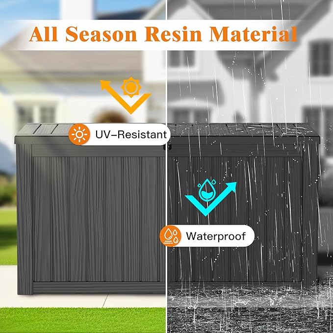 Outdoor Storage Box - Lockable Waterproof UV-Resistant Resin Deck Box for Patio Cushions, Pool Accessories (Black, 150 Gallon)