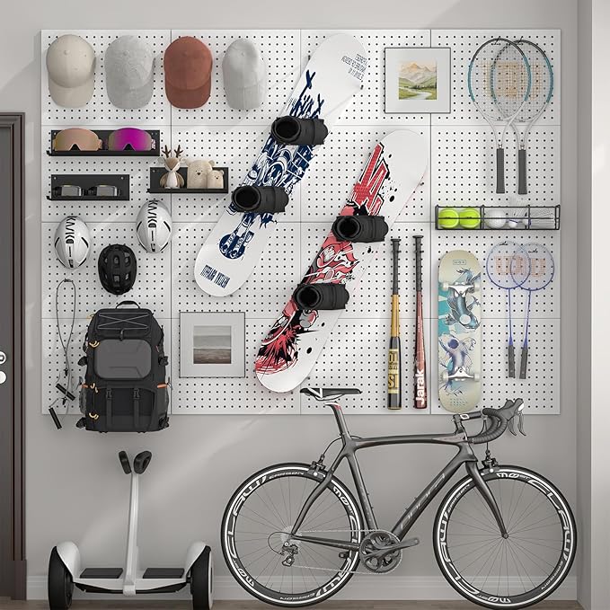 Metal Pegboard,4Pcs Peg Board Panels(12x16 inch) Wall Organizer,White Pegboard Panels Garage Tool Organizer with Screw for Entryway,Craft Room,Workbench