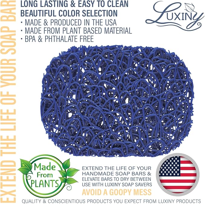 Soap Savers for Bar Soap, American Made by Luxiny, Lifts Soap in Soap Dishes & Shower Soap Holders -Handmade Soap Lasts Longer - Made from Plant Based Materials, 2 PK (Sapphire Royal Blue)