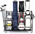 Golf Storage Rack, Garage Golf Organizer for 3 Golf Bags, Clubs, Balls, Shoes & Accessories, Garage Home Heavy Duty Golf Equipment Storage