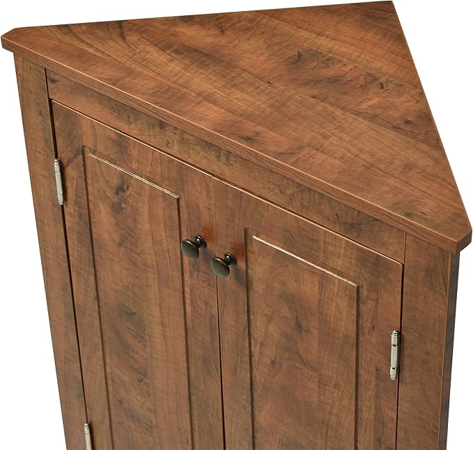 GDFStudio 31.5" H Triangle Corner Bathroom Storage Cabinet with Adjustable Shelves,Freestanding Floor Cabinet for Small Spaces,Water-Resistant Cabinet Modern Organizer for Home,Kitchen,Hallway, Brown