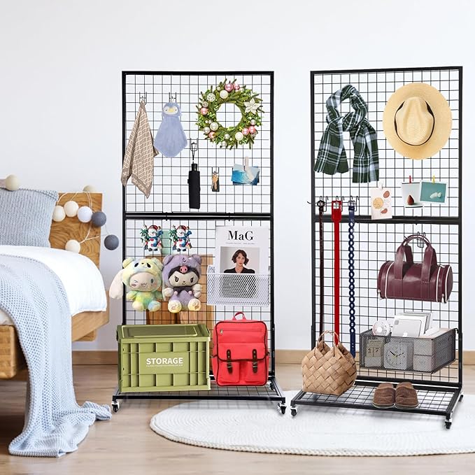 Grid Wall Panels, 2 Packs 3'x 6' Gridwall Display Stand with a Base Plate, Black Wire Grid Wall Display Rack, Craft Show Display Grid,Retail Display Stand