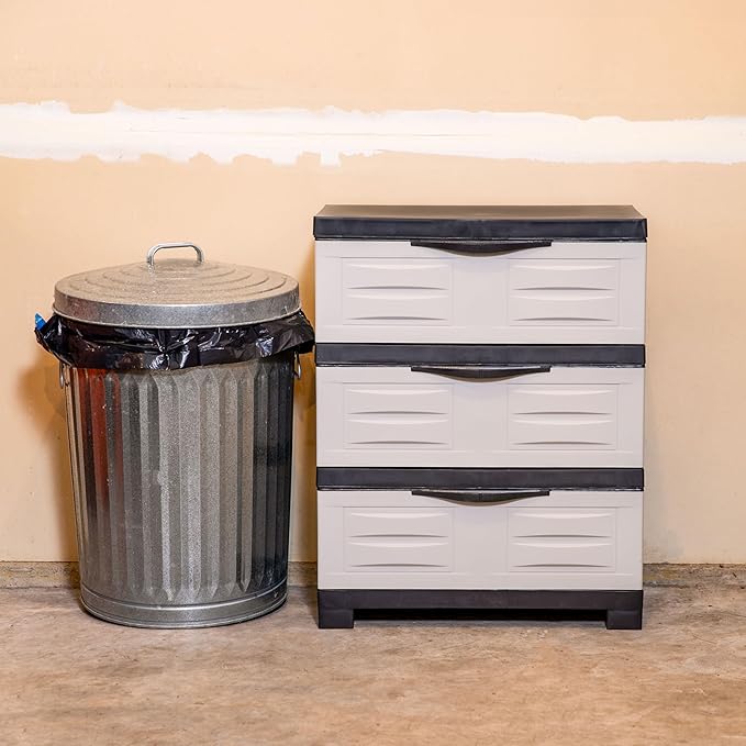 Sunnydaze 3-Tier Storage Cabinet with Drawers - Indoor or Garage Plastic Storage Drawers Organizer - 29.5" H - Garage, Office, Home, Laundry Room - Gray w/Charcoal Trim