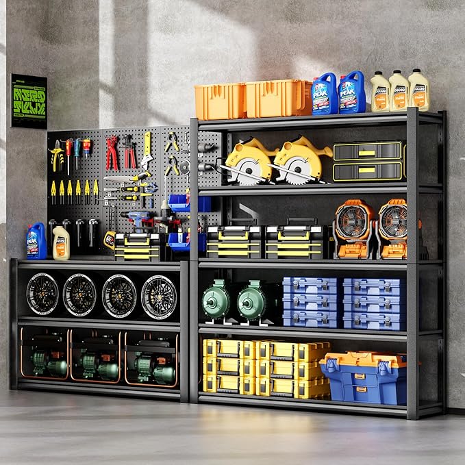 59" W Garage Shelving,5-Tier Heavy Duty Shelving Unit,3000LBS Adjustable Metal Storage Shelves,Storage Rack Units for Industrie,Shed,Warehouse,Basement,Black,59" W x 20" D x 72" H