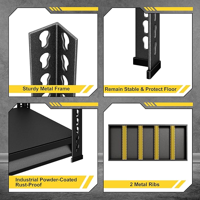 48" W Garage Shelving Heavy Duty，3000LBS Loads Metal Shelving Units and Storage,5-Tier Garage Storage Shelves Heavy Duty, Industrial Utility Shelves,48”W x 24”D x 78”H(Black)
