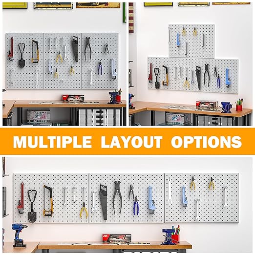 Pegboard Smith Metal Pegboard Panels, 16" x 12" Heavy-Duty Steel Wall Peg Boards for Garage Tool Storage, Pegboard Organizer System (Pack of 3, Gray)