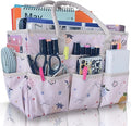 Cupohus Art Organizer Craft Storage Tote Bag with Pockets and Handles, Oxford Fabric Carrying Caddy for Teacher, Officer, Artist, Traveler, and more-Pink Fruit