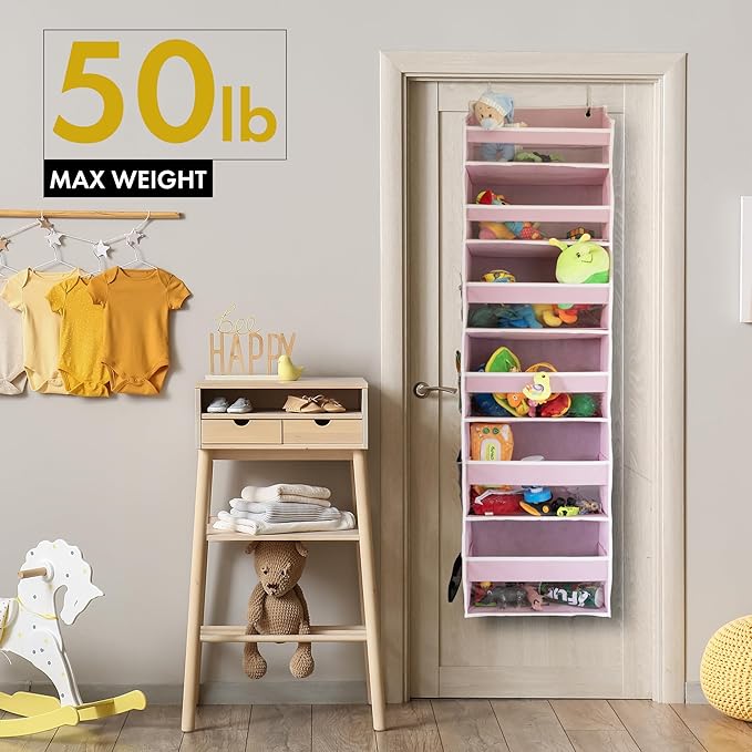 HOMELUX THEORY Over The Door Organizer Hanging - 50lbs Load 6 Large Front & 12 Side Pockets, 2 Pack Over The Door Shoe Organizer, Hanging Closet Organizer For Toys, Diaper, Sewing (Transparent)