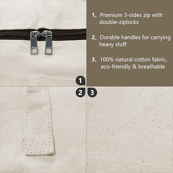AMJ Set of 2, Storage Bags with 3-Side Zip Open & Handles, House Move or Winter Garment Storage in Wardrobe, Beige
