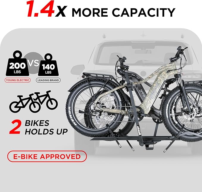 200LBS Foldable Aluminum 2-Ebike Carrier with Ramp for Bikes and Electric Bike, Car SUV Truck Van RV and Trailer