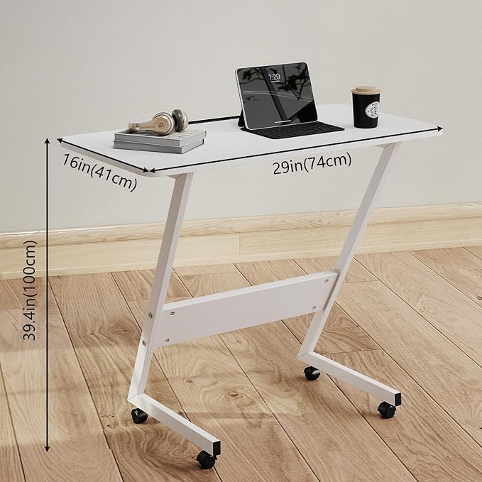 Overbed Bedside Table with Wheels,Small Desk Portable Rolling,Overbed Table Home Use,Movable Desk(White)