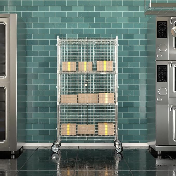 18"x36"x70" Metal Wire Chrome Security Heavy Duty Commercial NSF Certified Storage Unit | Mobile Wire Security Cage Kit