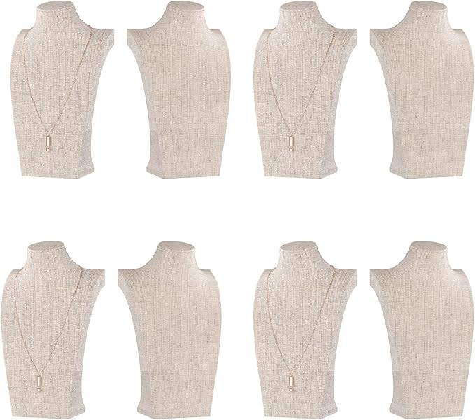 Necklace Bust Display Stand, Necklace Holder, Pendant Chain Necklace Organizer for Women (Yellow Linen, L 1PCS)