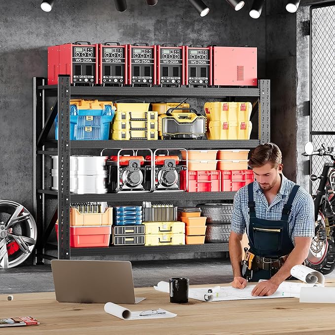 MIIIKO 48" W Storage Shelves,3000LBS Metal Garage Storage Shelving,Heavy Duty Adjustable Unit Storage Shelves for Warehouse,Basement,48" W x 24" D x 70" H,Black