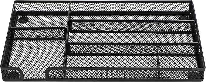Annova Desk Drawer Organizer Tray for Office Organization - Metal Mesh - Storage Tray with Dividers for Pens, Desktop Accessories, Bathroom, Kitchen, Makeup and Office Supplies (Small, Black)