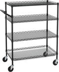 Finnhomy 4 Tier Heavy Duty Commercial Grade Rolling Cart with Handle Bar, Metal Wire Utility Cart with Wheels, Service Trolley on Wheels, Shelf Size 18" D x 36" W, NSF, Black