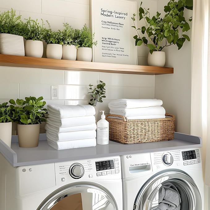 Kaboon Washer Dryer Countertop, Melamine Countertop with 2" Edge Rails - 27.5" Depth x 54" Width Laundry Room Organization, Grey