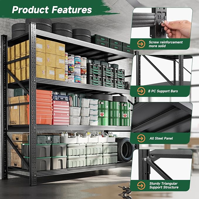 Letaya 6000LBS Storage Shelves Heavy Duty,79" W Garage Shelving Units, 4 Tier Adjustable Utility Rack Shelf,Large Metal Industrial Shelves,for Shop,Warehouse,Basement (79" W x 24" D x 79" H)