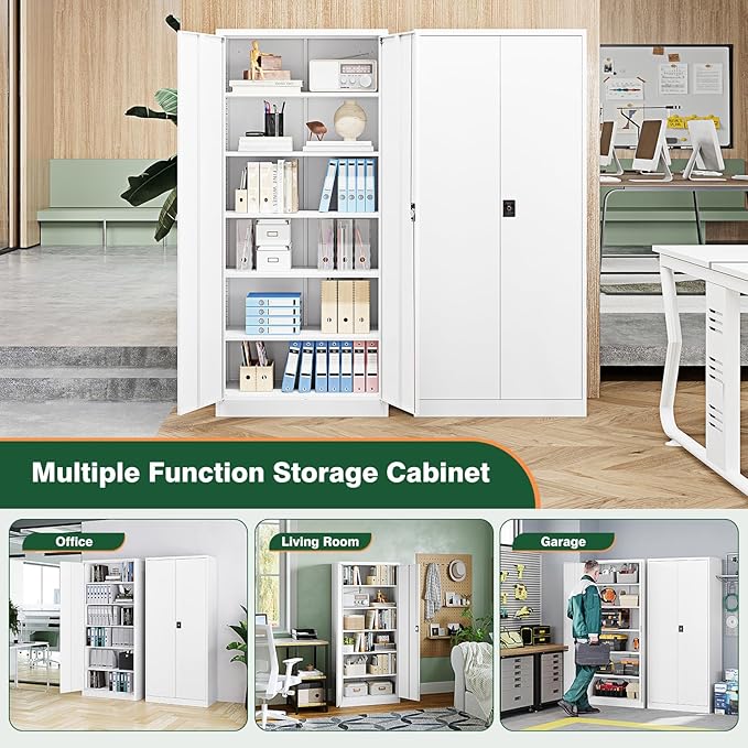 Letaya Metal Garage Storage Cabinets with Lock Door and Adjustable Shelves, Steel Tool Cabinets for Home,Office,Warehouse Organisieren (White, 72" H)