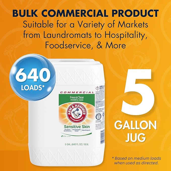 Arm & Hammer HE Compatible Liquid Detergent, Unscented, 5 gal Jug
