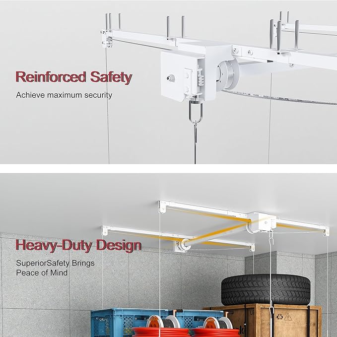 Overhead Garage Storage Rack 3x6 FT, Adjustable Ceiling Lift Storage System for 10–12 FT Ceilings, Heavy-Duty Steel Overhead Shelf with Crank Handle, Safety Lock, 270 lbs Capacity