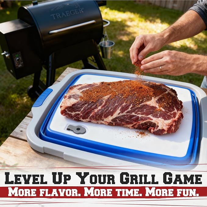 KITCHEN PERFECTION Collapsible XL Smoker & BBQ Prep Tub with Locking Lid & Cutting Board - Grill Caddy Container for Meat Marinating & Brine Perfect For Brisket, Turkey & Ribs - Best Gift For Men