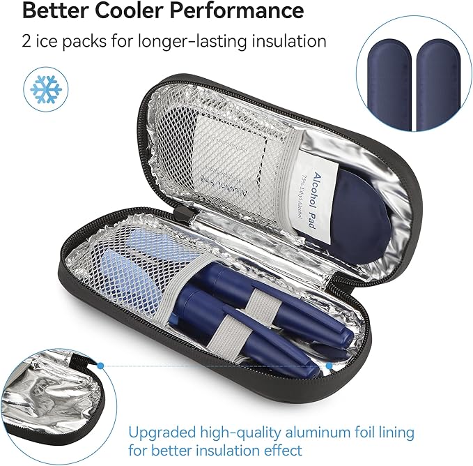 Insulin Travel Case Diabetic with 2 Reusable Ice Packs for Insulin Pen and Other Diabetic Supplies, Insulin Cooler Travel Case for The Daily Life and Trip, Green with Gray