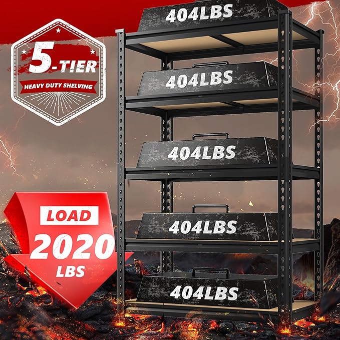 REIBII 2020LBS Storage Shelves 5 Tier Garage Shelving Heavy Duty Adjustable Garage Shelves, Utility Rack Shelf, Shelving Units for Storage Warehouse Pantry Closet, 35.5" W x 11.9" D x 72" H, 3 Pack