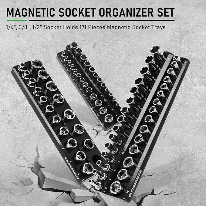 8PCS Magnetic Socket Organizer Set, Magnetic Socket Holder, 1/4", 3/8", 1/2" Metric & SAE Magnetic Socket Tools Trays.