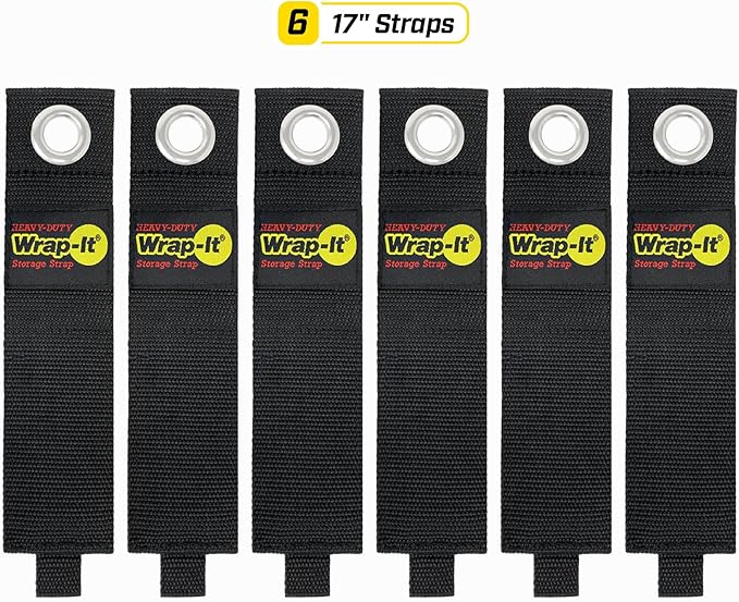 Heavy-Duty Wrap-It Storage Straps, 17-inch (6 Pack) - Extension Cord Organizer, Storage, Cord Straps, Cable Straps for Hoses, Rope, RV, Workshop, Boat, Tools, and Garage Wall Storage and Organization