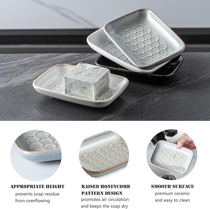Gomakren Soap Dish for Shower, Bar Soap Holder, Ceramic Soap Dishes for Bar Soap, Christmas Sponge Holder Soap Saver Soap Tray for Bathroom Kitchen Sink, 5.5 Inch, Gray