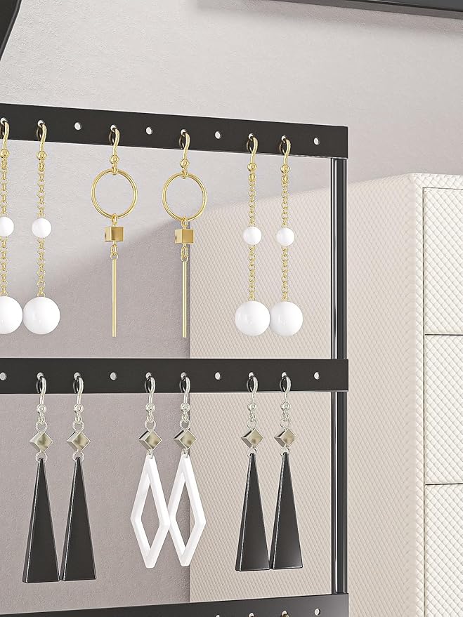 Earring Holder Organizer,Pierced Large Earrings Display Stand For Selling,Small Stud Earring Organizer Rack,Hoop Earring Storage Hanger Tree (Black, 3 tier)