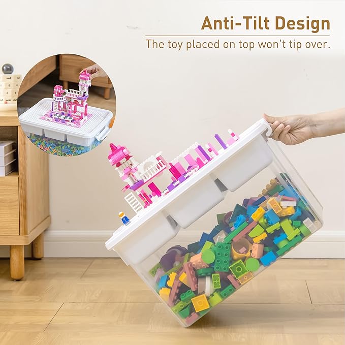 Citylife 17 QT Storage Bins with Building Baseplate Lid and Removable Tray Large Plastic Storage Bins Lego Organizers and Storage Bead, Tool, Sewing, 4 Packs