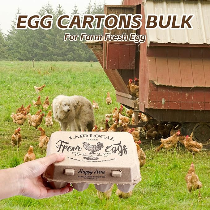 Zhanmai 100 Pack Egg Carton Bulk 12 Chicken Duck Egg Carton Vintage Printed Farm Fresh Crate with 3 x 4 Holds Recycled Paper Cardboard Sturdy Reusable Box Holder(Classic Style)